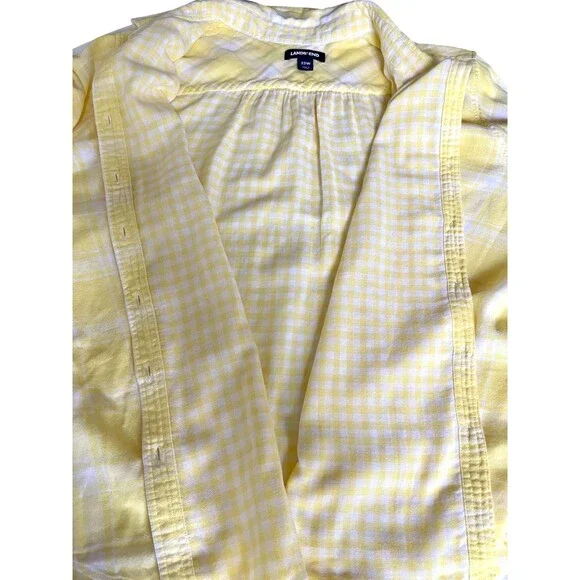 Lands End Cotton Gauze Shirt Yellow Plaid Gingham Lightweight Coastal 22W - Picture 6 of 13